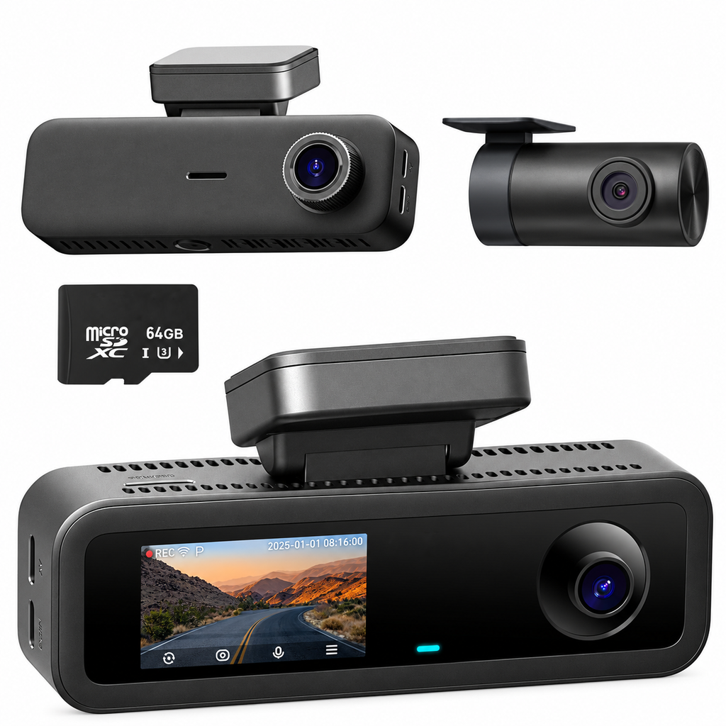 Palubní kamera do auta T800E.Palubní kamera T800E pro pořizování videozáznamu při jízdě autem.  Vyberte si variantu T800E-RC21-64GB nebo T800E-64GB.