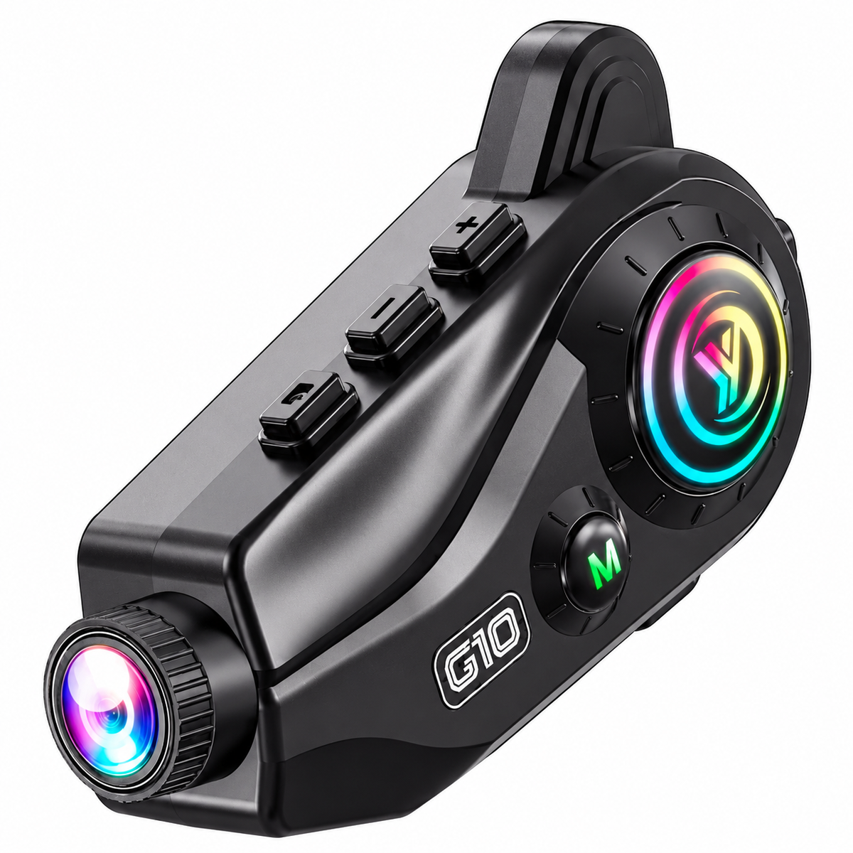 Souprava do motocyklové helmy s kamerou. Bluetooth souprava do motocyklové helmy s kamerou, určená pro poslech hudby a navigačních pokynů při jízdě.